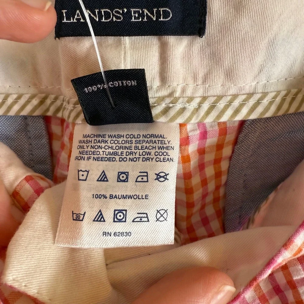 NEW‎ Lands' End Fit 2 Gingham Shorts Seer Sucker 16 Plaid 7 Inch Inseam NWT